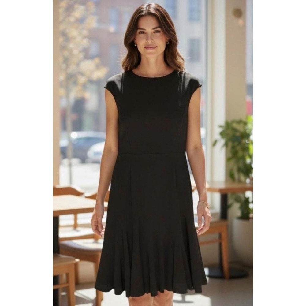 Anne Klein Black Fit‎ and Flare Cap Sleeve Tiered Knit Dress 18W Plus Size
